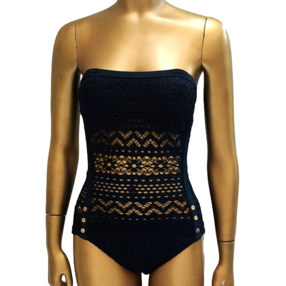 One Piece Black Knit Monokini Swimsuit with Straps Crochet Swimwear - Picture 6 of 10